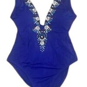 Embellished Royal Blue One-Piece Swimsuit